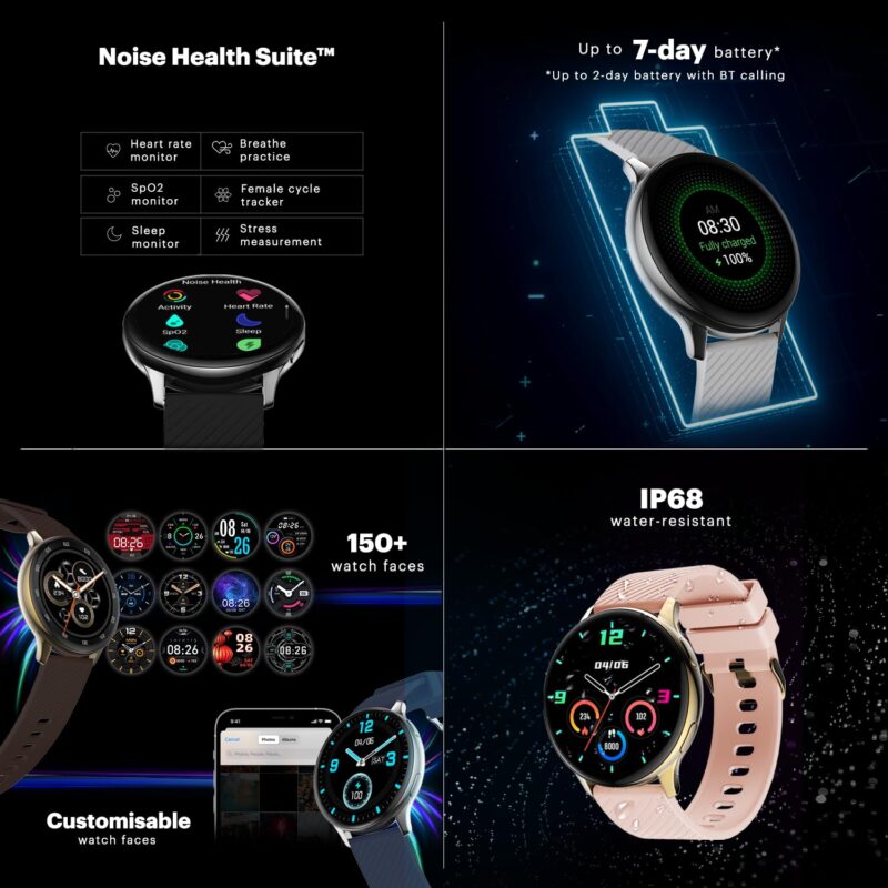Noise Vortex Plus 1.46” AMOLED Display, AoD, BT Calling, Sleek Metal Finish, 7 Days Battery Life, All New OS with 100+ Watch Faces & Health Suite (Silver Link) - Image 2