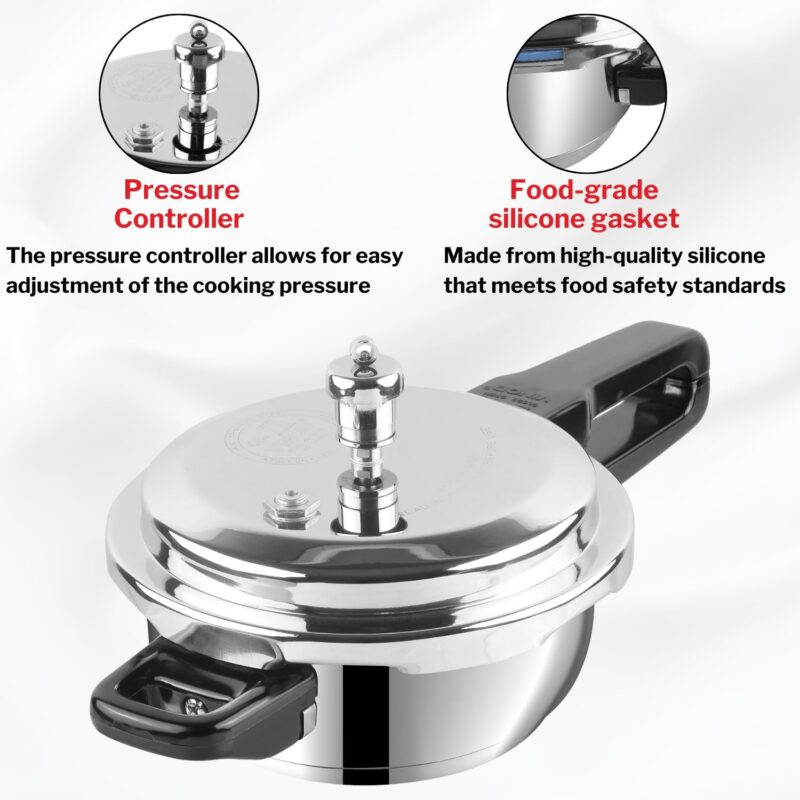 Vinod Stainless Steel Pressure Cooker 2 Litres | Also use as Deep Fry pan | Sandwich Bottom | Induction and Gas Stove Friendly | 2 Years Warranty | ISI and CE certified | Silver - Image 5
