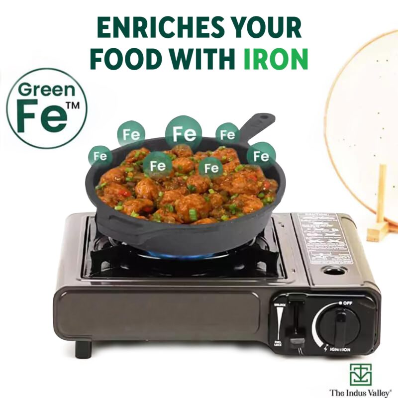 The Indus Valley Pre-Seasoned Cast Iron Fry Pan/Skillet With Silicone Grip|Medium 25Cm/10 Inch, 1.6Ltr, 2.4Kg|Induction Friendly|Nonstick Fry Pan, 100% Pure & Toxin Free, No Chemical Coating, Black - Image 6