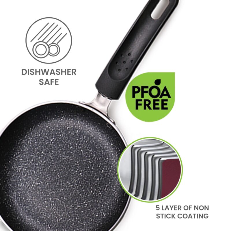 MILTON Pro cook Granito Non Induction Fry Pan, 14 cm, Burgundy, Flame Safe, Dishwasher Safe, Food Grade, Metal Spoon Friendly, Non - Stick, Bakelite Handle, 2 Years Warranty - Image 5