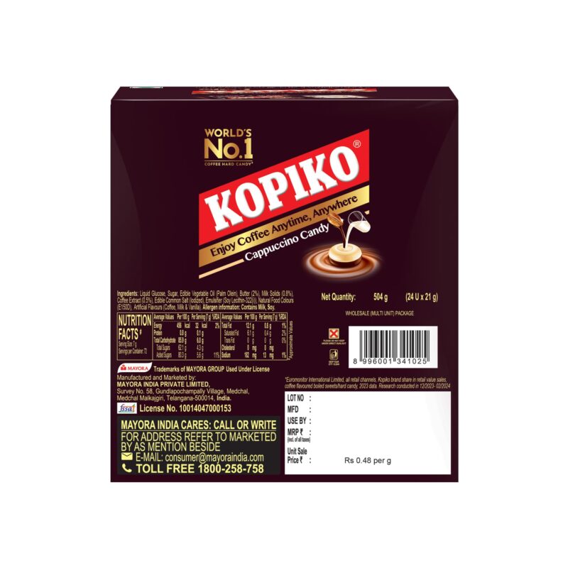 KOPIKO Cappuccino Coffee Candy - World's No 1 Coffee Hard Candy* - Pocket Pack -504 gm |24 Units X 6 Pieces in Each| - Image 8
