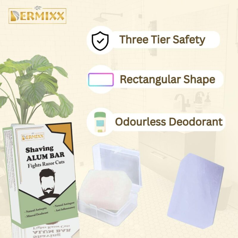 DERMIXX Alum Stone With Case-Fitkari Stone After Shave, Pure & Natural Alum Bar For Underarm Roll On Women, Travel Essentials For Men, Chemical Free Fitkari Alum Stone, Travel Soap, 100 Gm - Image 2