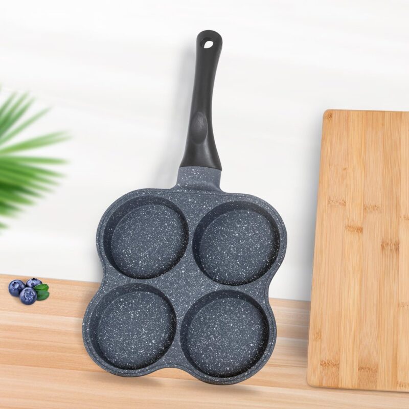 Buecmue Rustless Egg Pan | 4-Cup Nonstick Egg Frying Pan, Easy Clean Egg Cooker Omelet Pan For Breakfast Swedish Pancake, Plett, Crepe Pan Gas Stove and Other Stoves Cookware - Image 2
