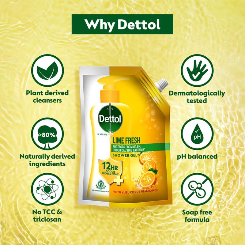 Dettol Body Wash and Shower Gel for Women and Men, Lime fresh - 450ml | Soap-Free Bodywash | 12h Odour Protection - Image 6
