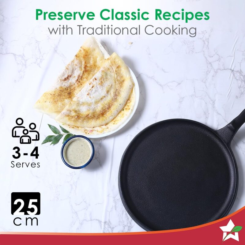 Wonderchef Forza Cast-Iron 25 cm Dosa Tawa Pan | Pre-Seasoned Cookware | Induction Friendly | 3.8 mm| with Lifetime Exchange Warranty - Image 3
