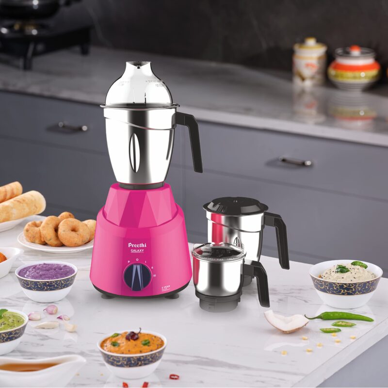 Preethi Galaxy Mixer Grinder for Kitchen| Vega W5 750 Watt Mixie, 3 Jars (Bigger jar Size) | 5yr Motor Warranty & Lifelong Free Service |Pink (MG225), Plastic - Image 6