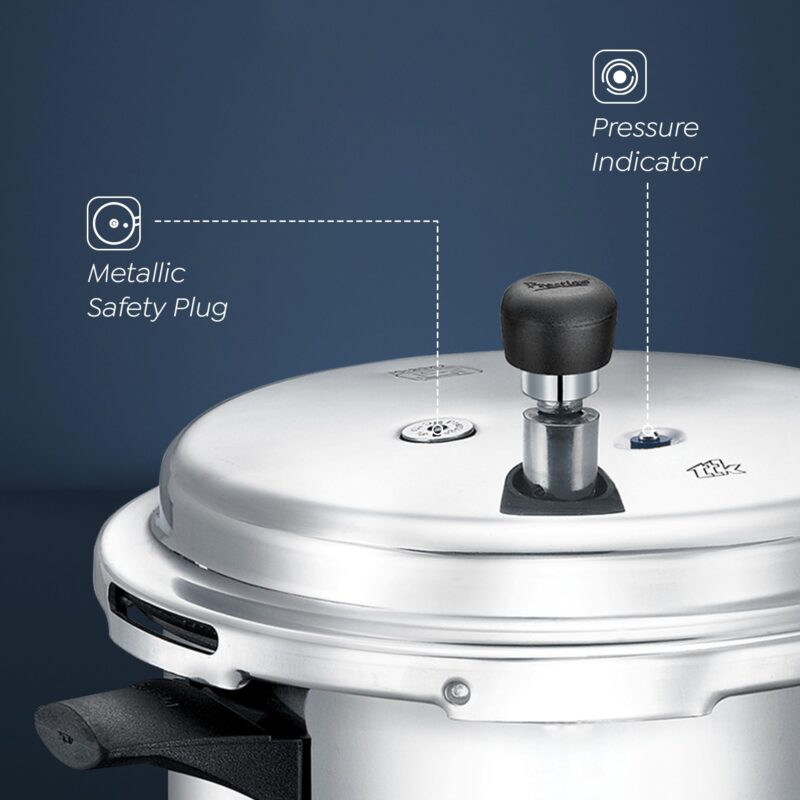 Prestige 2L+3L+5 Litres Popular Max Outer Lid Aluminium Combo Pressure Cooker with 2 Lids |Pressure Indicator | Gas & Induction Compatible |Metallic Safety Plug| Gasket-Release System - Image 4