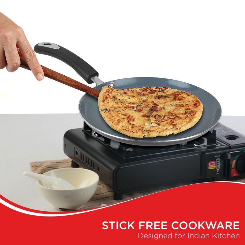Vinod Zest Ceramica Dosa Tawa - 28 cm | Natural Stick Free Roti Tawa | Stylish Handle | Toxin Free | Induction and Gas Base | Scratch Resistant | 2 Year Warranty - Black - Image 8