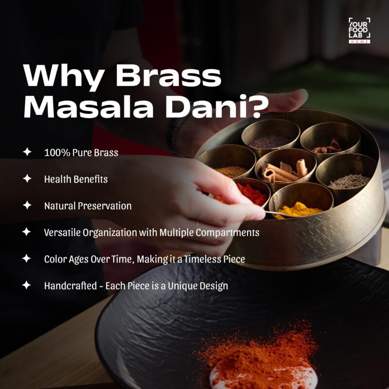 YFL HOME Brass Spice Box for Kitchen with Spoon (Pure Brass, 7 Detachable containers, 100 ML) | Masala box for Kitchen | Spice Storage Container | Stylish Masala Dani for gift - Image 5