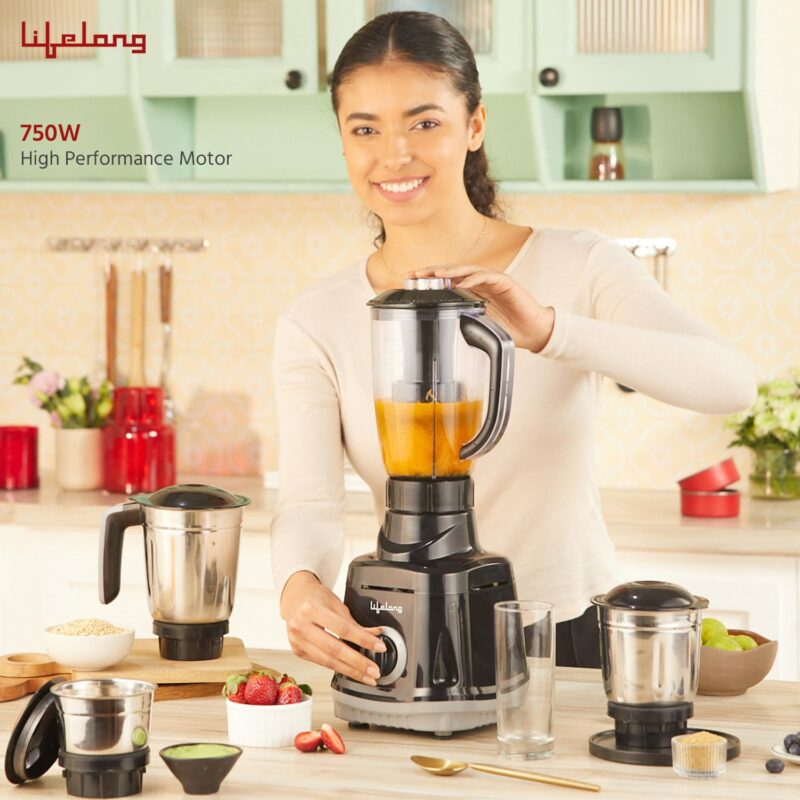 Lifelong Juicer Mixer Grinder for Kitchen - 4 Jars 750 Watt Mixie - Juicer with Fruit Filter, Grinding Jar, Chutney Jar & Liquidizing Jar used as Wet Grinder & Blender - Stainless Steel Blades(LLMG75) - Image 7