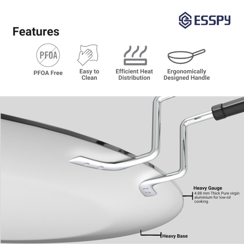 Esspy Triply Stainless Steel 10inch/26cm Tawa for Roti | Dosa Tawa | Paratha/Chapathi Tawa | Induction Friendly | Non-Stick | Metal Spoon Friendly | Honeycomb Pattern | Riveted Cool Touch Handle - Image 3
