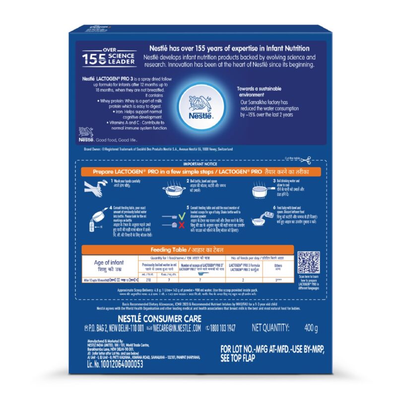 Lactogen Nestle Pro 3, Follow-Up Formula With Iron, Powder, Infant Whey Protein And Vitamins, After 12 Months Up To 18 Months, Bag-In-Box Pack, 400G - Image 8