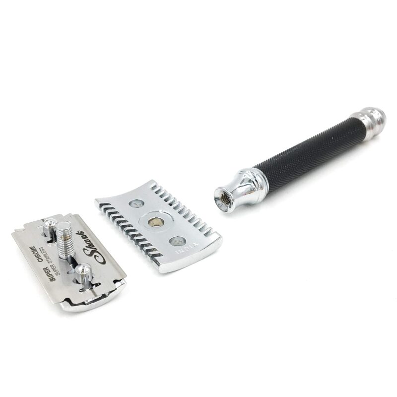 Parker 26C –Black Handle Three Piece Open Comb Double Edge Safety Razor & 5 Premium Platinum Double Edge Razor Blades - Image 4