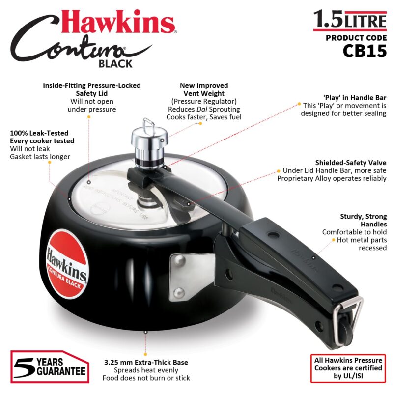 Hawkins Contura Black 1.5 litre Pressure Cooker - Image 6