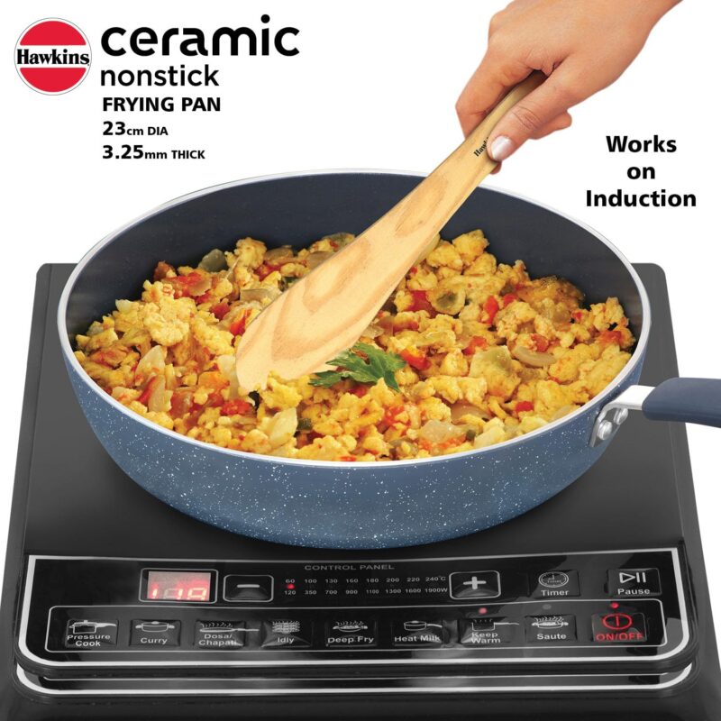 Hawkins Ceramic Nonstick Frying Pan, 24 cm Diameter, Induction Fry Pan with Glass Lid, Granite Omlette Egg Pan, Fish Pan, Blue (ICF24G) - Image 6