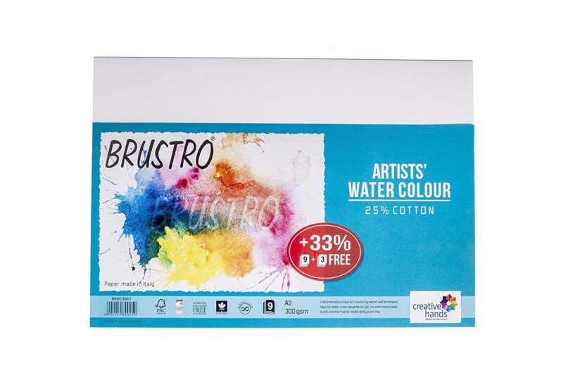 BRUSTRO Artists Watercolour Paper | 300 GSM, A3, 25% Cotton, Cold Pressed | Pack of 12 Sheets | Ideal for Artist, Professional Drawing, Painting Dry & Wet, Fine Art, School, Students, Watercolor - Image 2