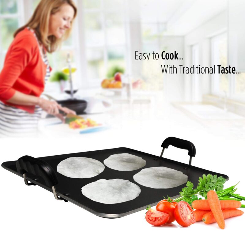 IBELL 3833DLX Non Stick Tawa, Dosa Roti Chapati Pathiri Tawa, Large Rectangular Aluminium Body with Bended Edge, 37.5cm x 31.5cm with 5mm Thickness (Black) - Image 2