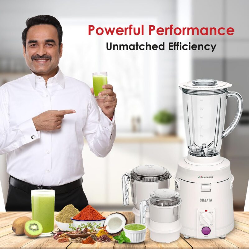 Sujata Supermix 900 Watts Mixer Grinder | 22000 Rotations Per Min | 90 Minutes Continuous Running | 3 Versatile Jars 1750 ml, 1000 ml and 400 ml - Image 4
