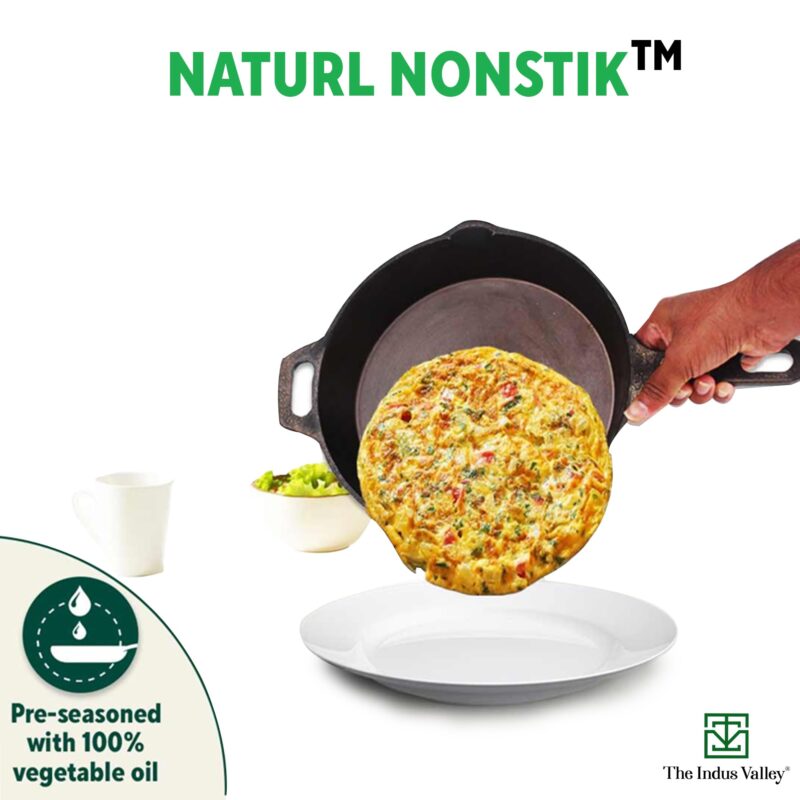 The Indus Valley Super Smooth Cast Iron Fry Pan/Skillet With Long Handle|Medium,25.4Cm/10Inch,1.7Ltr,2.4Kg|Induction Friendly|Nonstick Pre-Seasoned,100% Pure & Toxin Free,No Chemical Coating,Black - Image 4