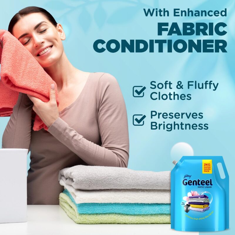 Genteel Matic Liquid Detergent Refill Pouch for Top load Washing - 2kg | No Soda Formula | with Added Fabric Conditioner - Image 4