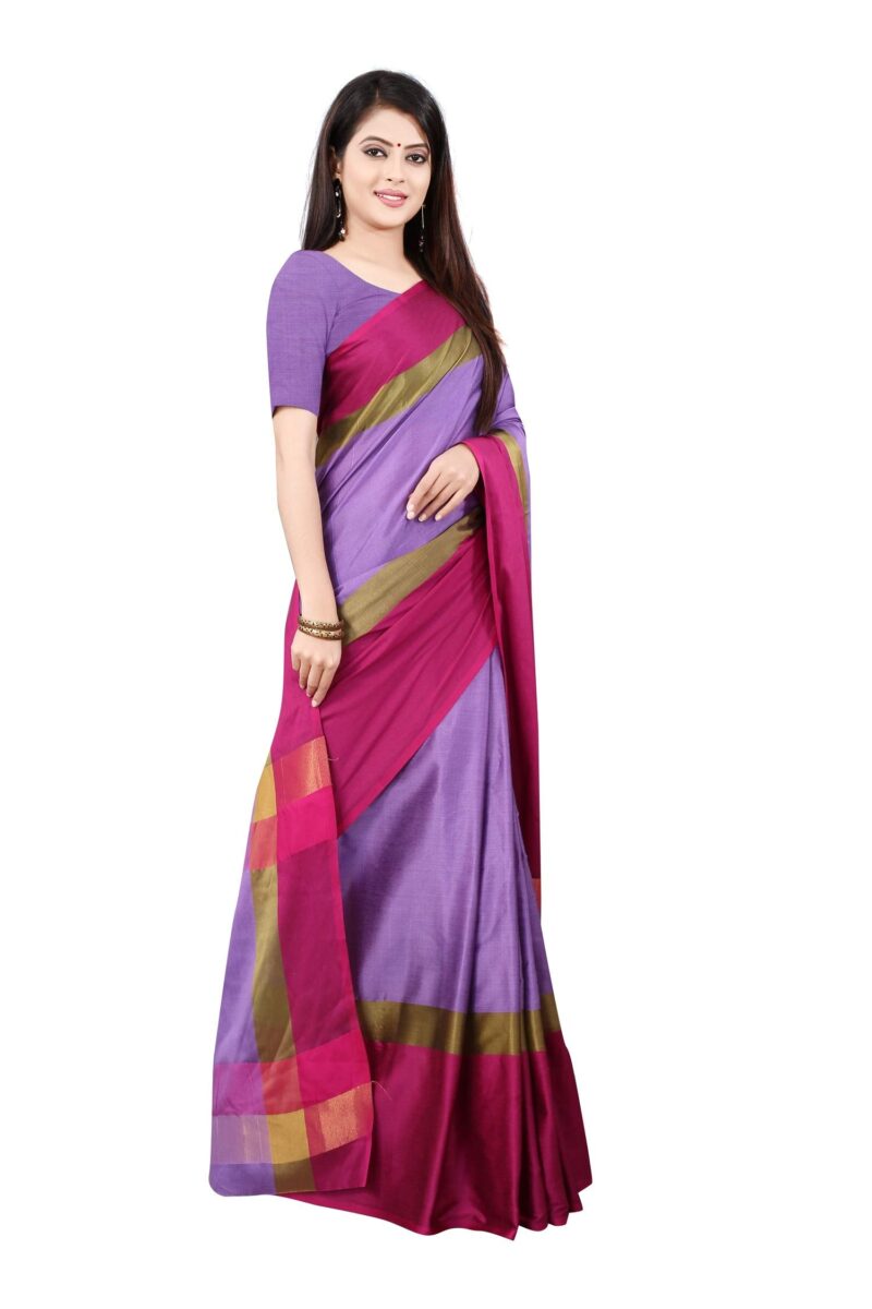 Leriya Fashion Soft Cotton & Silk Saree For Women Half Sarees Under 349 2020 Beautiful For Women saree free size with blouse piece (Purple) - Image 4