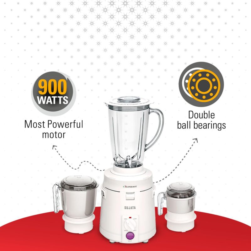 Sujata Supermix 900 Watts Mixer Grinder | 22000 Rotations Per Min | 90 Minutes Continuous Running | 3 Versatile Jars 1750 ml, 1000 ml and 400 ml - Image 5