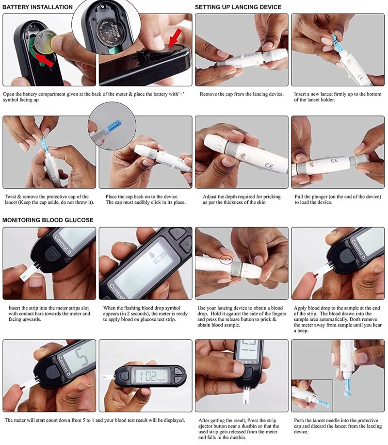 Control D Blue Meter Kit with 25 Single Foil Strips Glucometer (Blue) - Image 2