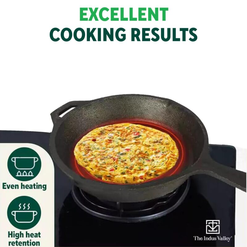 The Indus Valley Pre-Seasoned Cast Iron Fry Pan/Skillet With Silicone Grip|Medium 25Cm/10 Inch, 1.6Ltr, 2.4Kg|Induction Friendly|Nonstick Fry Pan, 100% Pure & Toxin Free, No Chemical Coating, Black - Image 5