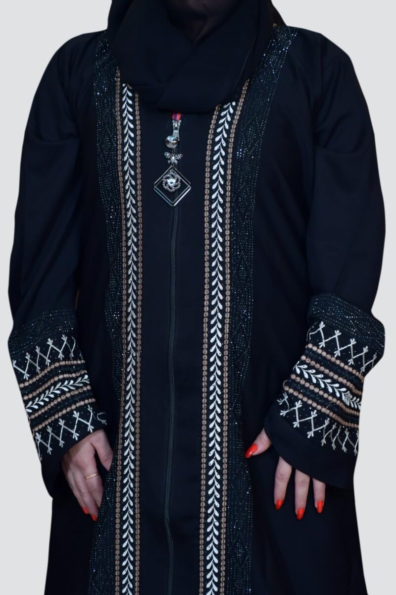 Women's Pure Cotton Muslim Abaya Burqa Bhurkha with Hijab | Dubai Style Front Patti and Sleeves Embroidery Dubai Abaya Kaftan Kaftan (Free Size) - Image 2
