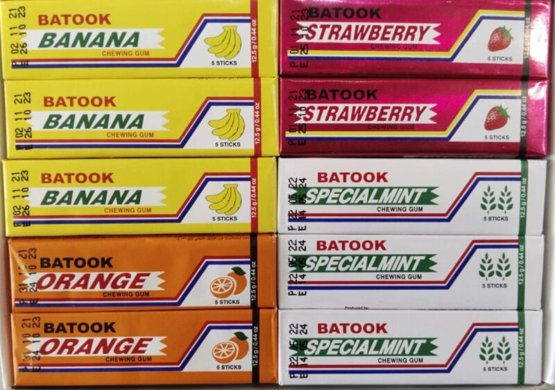 Batook Chewing Gum Variety Pack of Mix Flavours 5 Orange,5 Special Mint,5 Strawberry,5 Banana (20 X 12.5g), 250g - Image 6