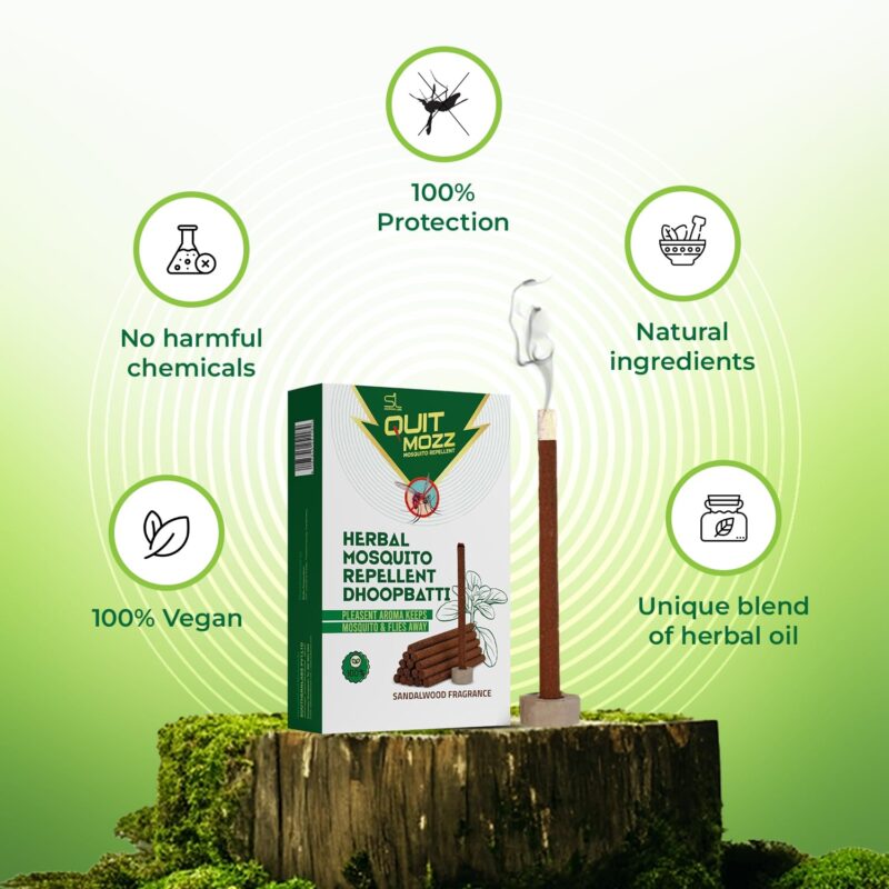 QUITMOZZ Herbal Mosquito Repellent Dhoopbatti, 1 Hour Burning time, Pack of 12 (10 Sticks Each)- Natural Machar Agarbatti, Dhoop Batti, Anti-Mosquito Killer, Chemical-Free Incense Sticks, Kids Safe - Image 4