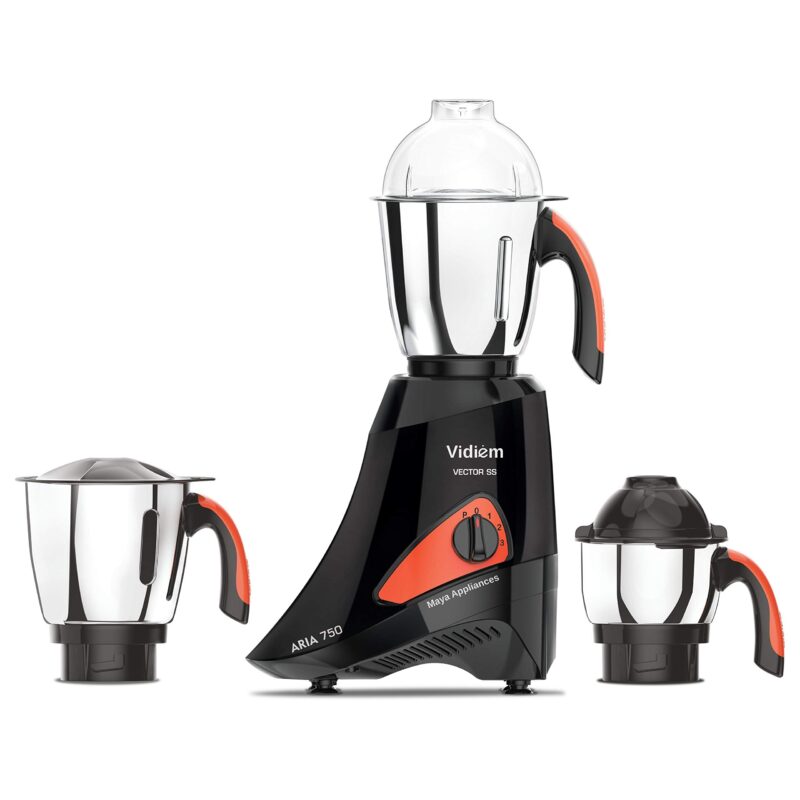 Vidiem Mixer Grinder 577 A Vector SS (Black) | 750-watt mixer grinder 3 Leakproof Jars with self-lock for wet & dry spices, chutneys & curries | 5 Years Warranty
