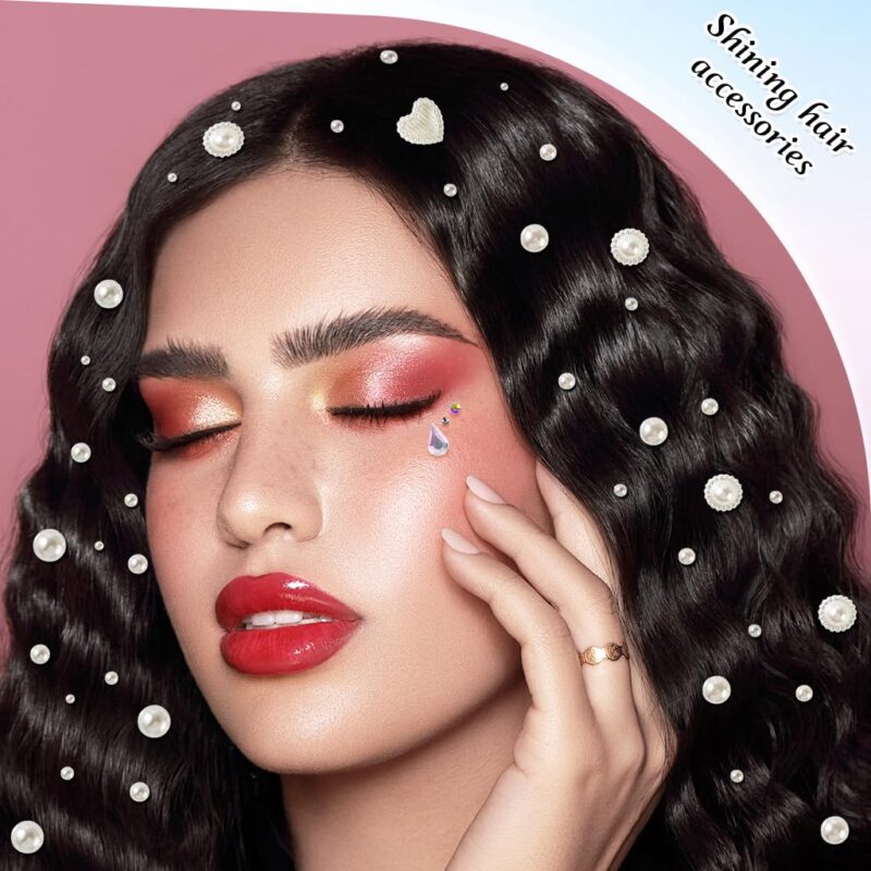 MAYCREATE® Face Rhinestones for Makeup, 1013pcs Self Adhesive Face Gems Jewels Kit, Pearls Rhinestone Stickers, Raindrop Heart Face Crystal Stone with Tweezer for DIY Crafts (Assorted Sizes & Shapes) - Image 4