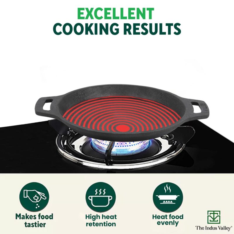 The Indus Valley Preseasoned Cast Iron Fish Fry Pan With Double Handle| Medium 22.4Cm/ 8.8Inch, 1.5Kg | Induction Friendly | Nonstick Fish Fry Pan, 100% Pure & Toxin Free, No Chemical Coating, Black - Image 5