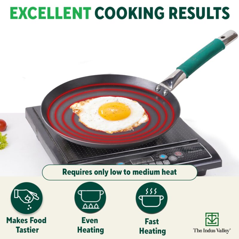 The Indus Valley Pure Iron Flat Tawa With Silicone Grip | 26Cm/10.2 Inch, 1Kg | Induction Friendly | 100% Pure & Toxin-Free, No Chemical Coating,Multicolor - Image 5