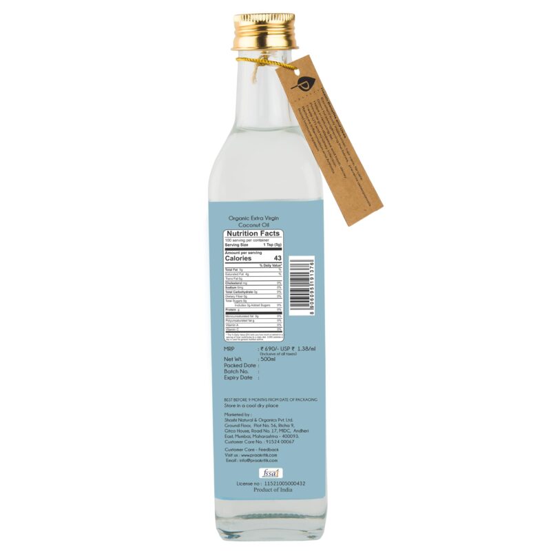 Praakritik Organic Extra Virgin Coconut Cold Pressed Oil 500ml | Highly Moisturising and Nourishing| Good for Digestion | Maintains Oral Health | Rejuvenates Cracked skin and Lips - Image 6