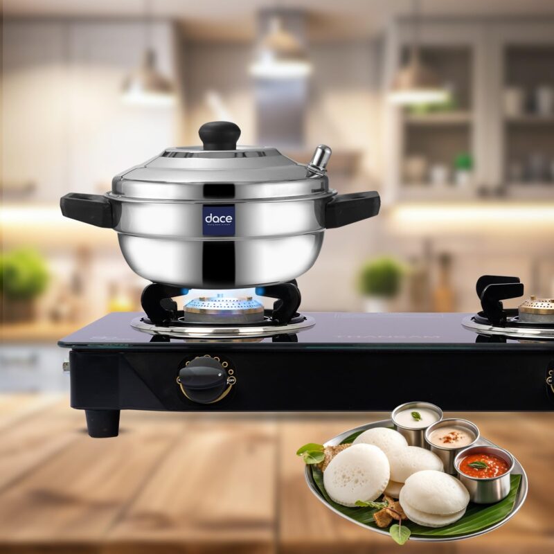 DACE Lite 3 Plate Ss Idli Cooker With Whistle Indicator | Idli Cooker Stainless Steel Pot Steamer| Steel Idli Maker With Silver Lid- 3 Plates- 12 Idlies, 0.5 Litre - Image 5