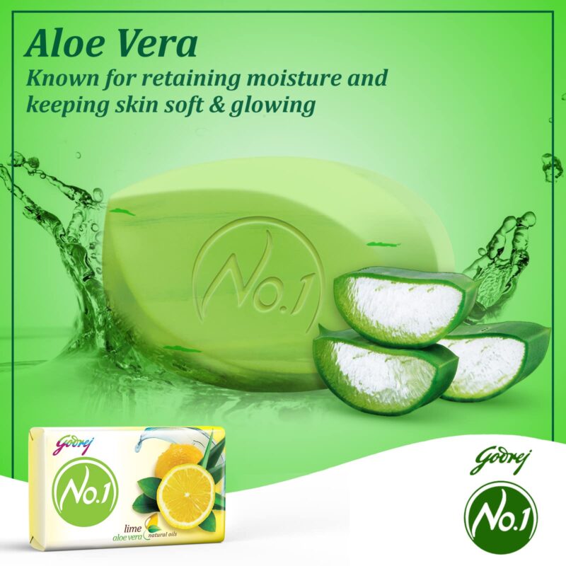 Godrej No.1 Lime & Aloe Vera Soap - Pack of 6 (150g each) - High TFM (Grade 1 Soap) | Soaps For Bath | Long-Lasting Fragrance - Image 3
