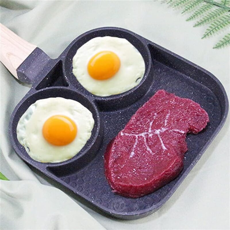 DAYANIDHI Multi Cooking Frying Egg Fry Pan with 3in1 Sction | Compatible with All Stove Types 1.5 L Capacity | Best for Making Omlette/Pancakes/Burger Patty/Bacon/Fish Fry (Aluminium, Non-Stick) - Image 7