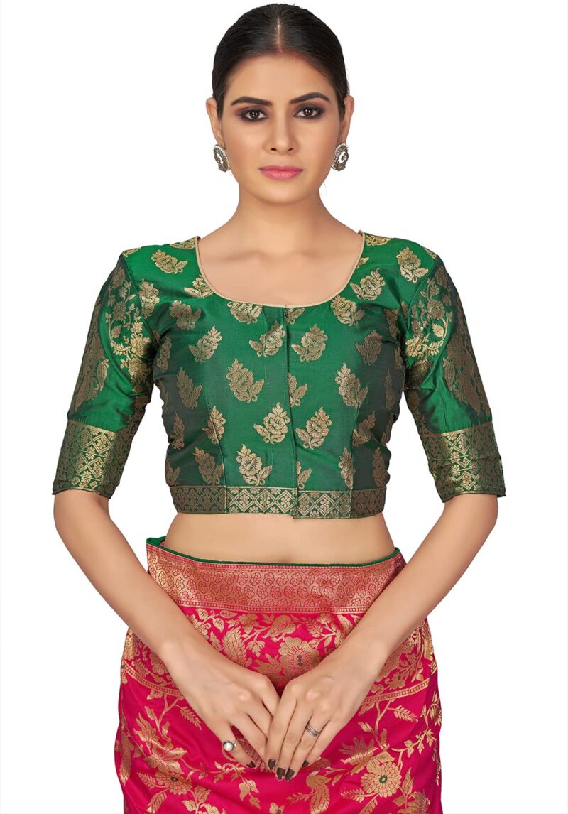 Monjolika Fashion Women's Banarasi Silk Blend Woven Zari With Tussles Saree and Jacquard Woven Blouse Piece (37765 color) (Magenta) - Image 5