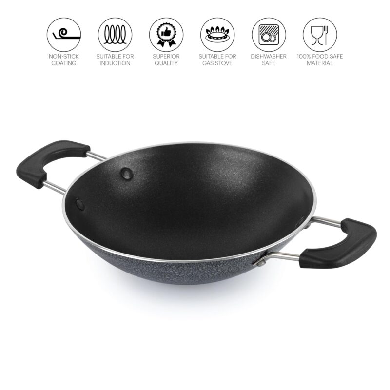 CELLO Black Platina Non-Stick Deep Appachatty with Lid 20 cm | Scratch Resistant | Gas Stovetop Compatible | Comfortable Grip | Black - Image 6