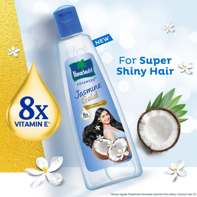 Parachute Advansed Jasmine Gold Coconut Hair Oil With Vitamin-E For Super Shiny Hair, Non-sticky, 500ml - Image 3