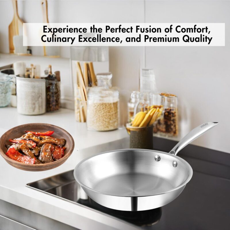 Vinod Platinum Triply Stainless Steel Frypan 20 cm | 2.5 mm Thick | Steel Pan | Scratch Resistant | 5 Year Warranty | Induction & Gas Friendly, Heavy Bottom - Image 7