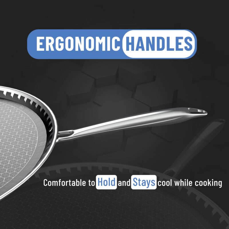 Esspy Hybrid 31cm Triply Dosa Tawa, Stainless Steel Tawa for Dosa, Non Stick Tawa for Roti/Chapati/Paratha, Metal Spatula Friendly, 4.0 mm Thick, Honeycomb Pattern, Riveted Handle, Food Safe - Image 5