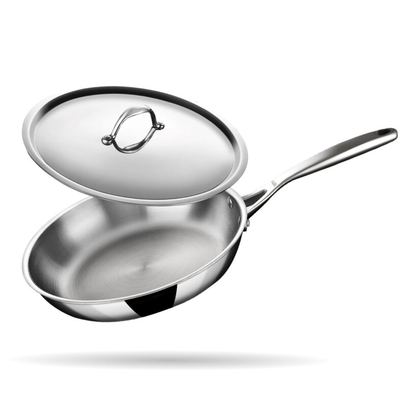 Stahl Artisan Triply Stainless Steel Fry Pan with Lid, Induction & Gas Stove Compatible Frying Pan, Omelette Pan, Egg Pan, 1.6 L, 24 cm