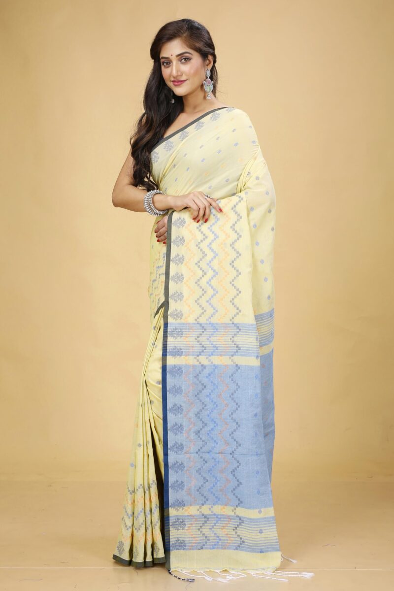 Ankita SAREE HOUSE Women's Traditional Bengal Cotton Silk Beki Border Handloom Soft Saree with Blouse Piece (Chiku) - Image 5