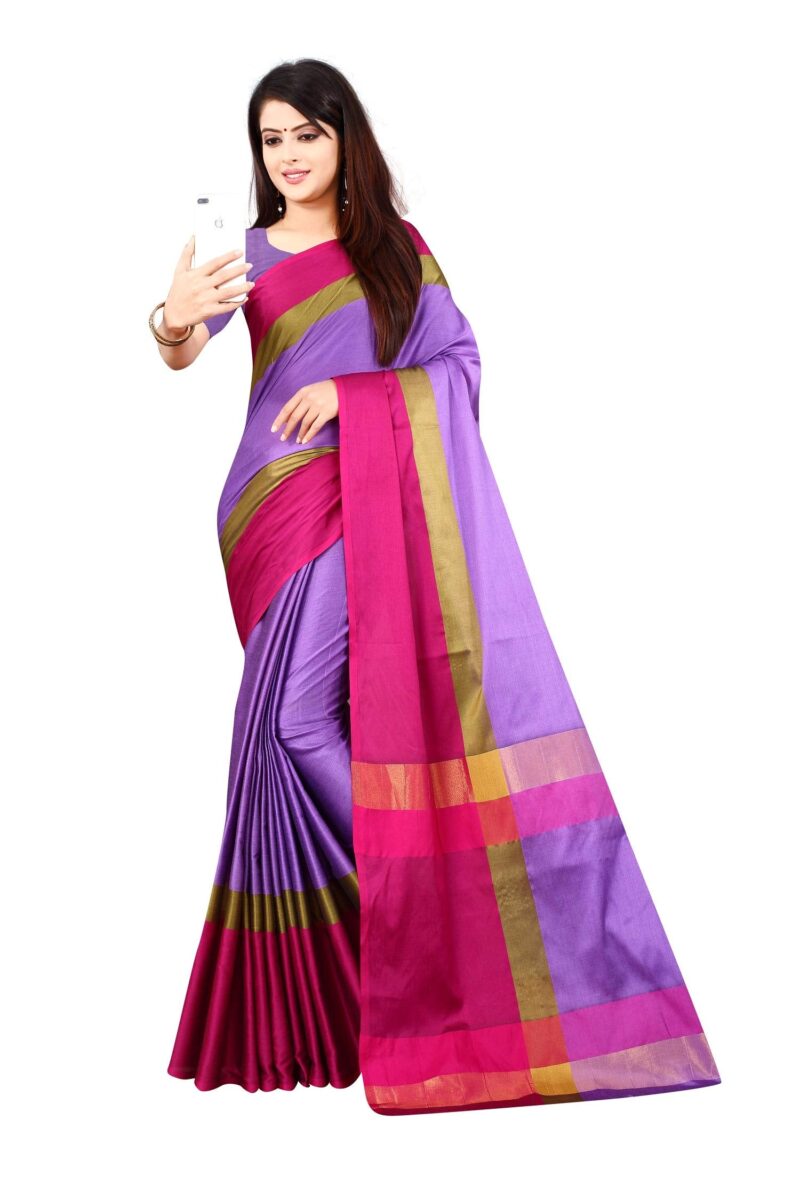 Leriya Fashion Soft Cotton & Silk Saree For Women Half Sarees Under 349 2020 Beautiful For Women saree free size with blouse piece (Purple) - Image 2
