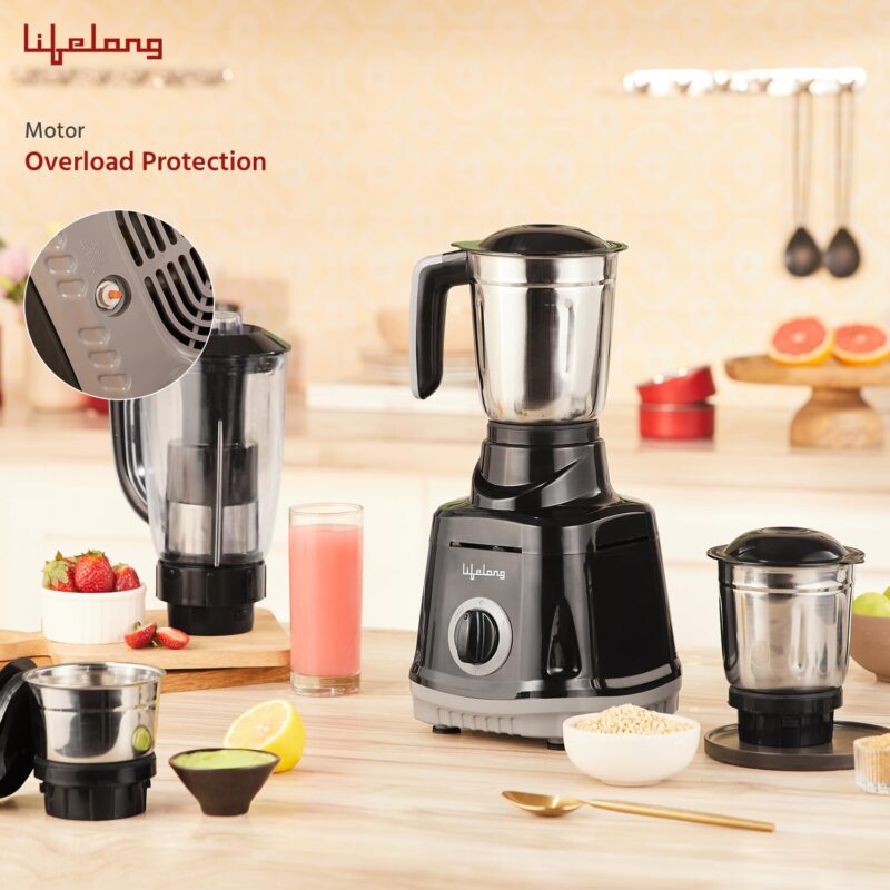 Lifelong Juicer Mixer Grinder for Kitchen - 4 Jars 750 Watt Mixie - Juicer with Fruit Filter, Grinding Jar, Chutney Jar & Liquidizing Jar used as Wet Grinder & Blender - Stainless Steel Blades(LLMG75) - Image 4