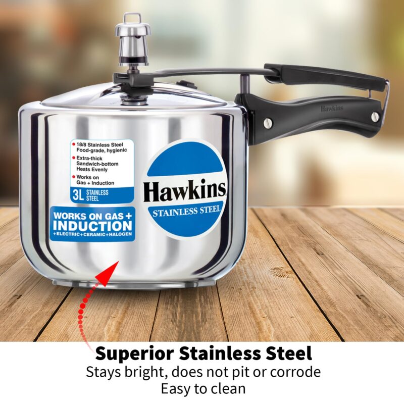 Hawkins 3 Litre Pressure Cooker, Stainless Steel Inner Lid Cooker, Tall Design Cooker, Induction Cooker, Silver (Hss3T), 3 Liter - Image 10