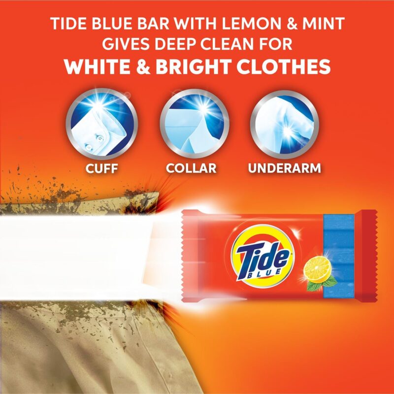 Tide Blue Detergent Bar Soap, Super Value Pack of 8 Bars, Removes Tough Stains, 1.6 kg - Image 4